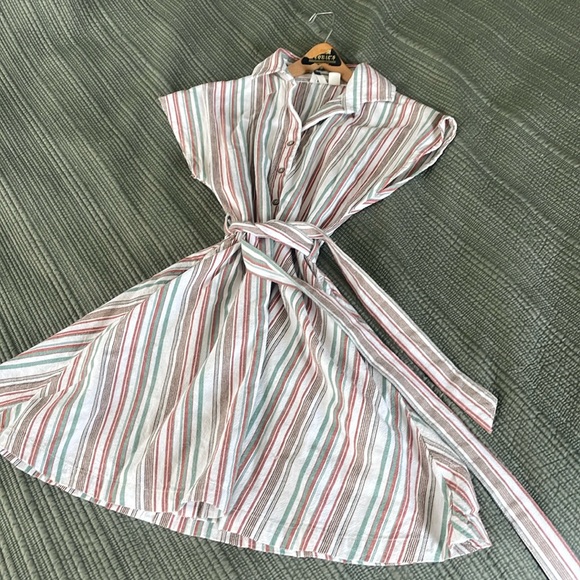 Roxy Dress Size XS Beachward Linen Cotton Blend Striped Button Front Shirtdress - Picture 1 of 8